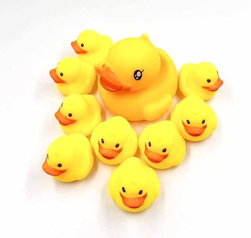 Happium Mummy Duck, Mini Rubber Ducks Pack of 10 Squeaky Yellow Duck Bath Toy Paddling Pool Game Summer Water Fun Toys for Kids (Kids Edition)
