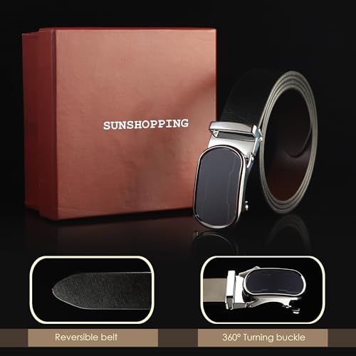 Image of Men's Formal Genuine Leather Autolock Buckle Reversible Black Color Belt