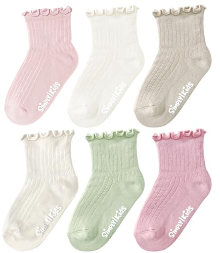 Image of Simply Kids Toddler Ruffle Socks with Grips for Baby Girls (6 Pairs), 6 Months to 9 Years