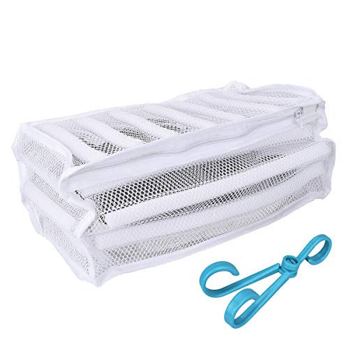 Preisvergleich Produktbild LegendTech 2 Stück Wäschenetz für Schuhe / Sneaker - mit Reißverschluss, 2Schuhhaken - 19x36x19cm - Waschbeutel für Sportschuhe Schuhe Mesh Bag Laundry Schuhe Waschen Tasche, Weiß