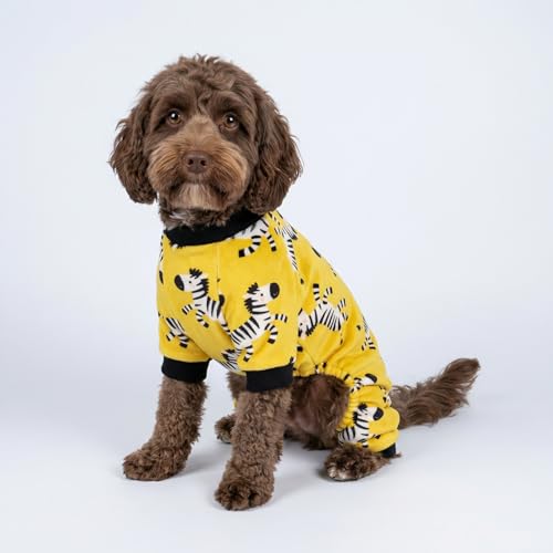 Image of Fitwarm Zebra Dog Fleece Pajamas, Funny Winter Clothes for Small Dogs Boy Girl, Cozy Pet Onesie, Yellow, Black, White, Medium