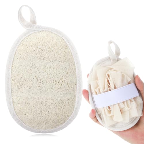 Ouligay Éponge de luffa naturelle beige - Éponge exfoliante naturelle pour le visage et le corps - Éponge exfoliante réutilisable pour le corps - Éponge de massage pour homme et femme