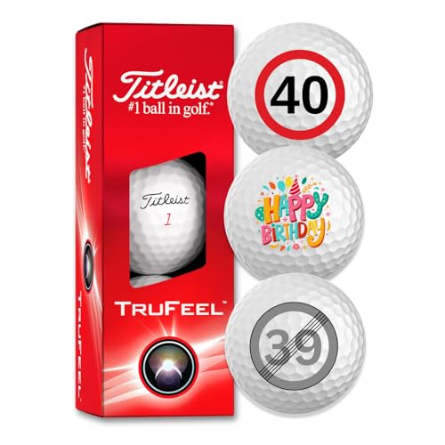 Titleist Trufeel Golfbälle 3er Pack Motiv 40. Happy Birthday Golf Geschenke für Golfer Geschenkidee