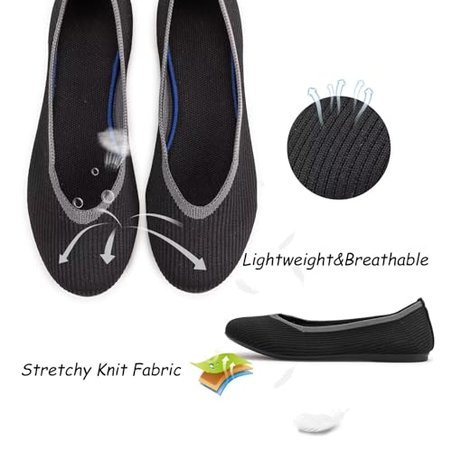 Image of Frank Mully Women's Ballet Flats Round Toe Walking Flats Slip On Work Shoes Knitted Flats Shoes for Woman Soft Lightweight