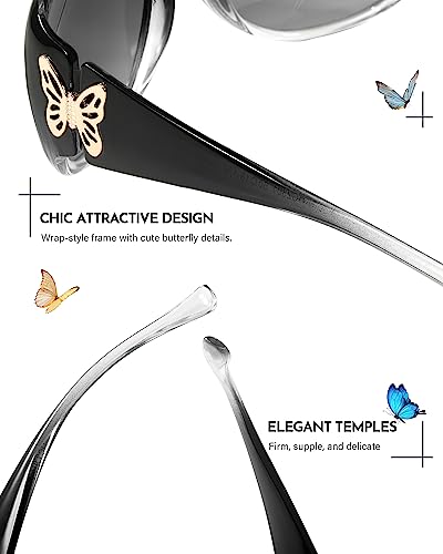 SIPHEW Trendy Night Driving Glasses for Women Polarized Anti Glare Yellow Night Vision Glasses Butterfly Accents, Driving3