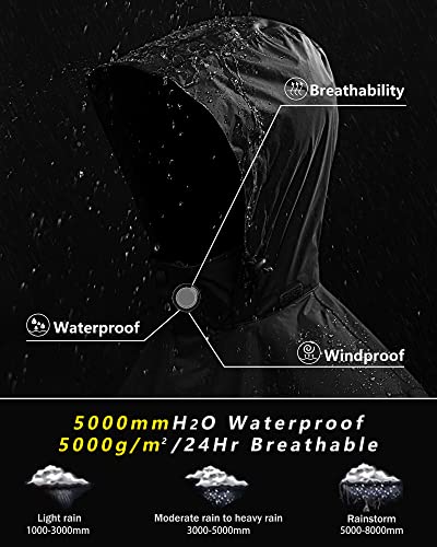 Outdoor Ventures Regenjacke Herren Wasserdicht Ultraleichte Dünne Faltbare Regenmantel Atmungsaktiv Fahrrad Regenjacke Sport Schwarz L