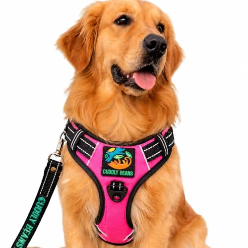 Image of Adjustable Padded Dog Harness with Leash, Pink, L (25-35 kg)