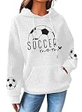Soccer Mom Hoodie Sweatshirt Women Funny Soccer Graphic Sweatshirts Waffle Knit Game Day Pullover Hoodies Long Sleeve