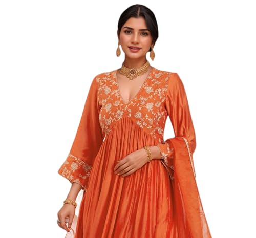 Image of ANNI Designer Women's Rayon Viscose Anarkali Embroidered Kurta with Pant & Dupatta