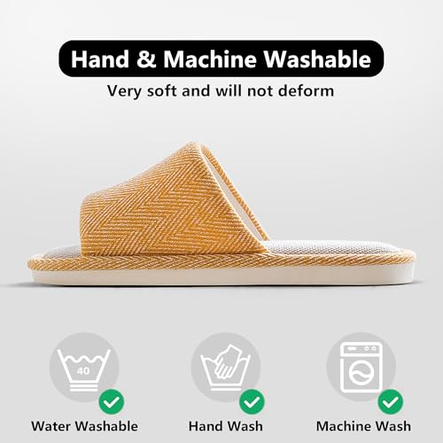 Fabric Indoor And Outdoor Slippers For Women And Men, Non-Slip Memory Foam Open-Toe Home Shoes, Soft Bottom Linen Unisex Washable Cotton Casual3