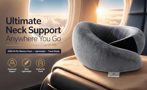 Image of Travel Neck Pillow for Travelling | Premium Memory Foam Neck Pillow | Ergonomic Travel Pillow for Flight and Car | Lightweight Neck Support | Adjustable Velcro | Soft Washable Cover