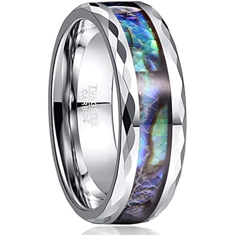 Vakki 8mm Mens Abalone Shell Tungsten Wedding Engagement Bands Rings Polished Faceted Edges Size 8 Cover