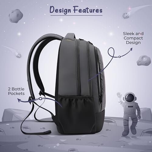 Image of Gear Anatomy Space 19 inch /38L Large Water Resistant School Bag | Casual Backpack | Daypack | Travel Backpack | Kids Bag for Boys /Girls (Grey - Black)