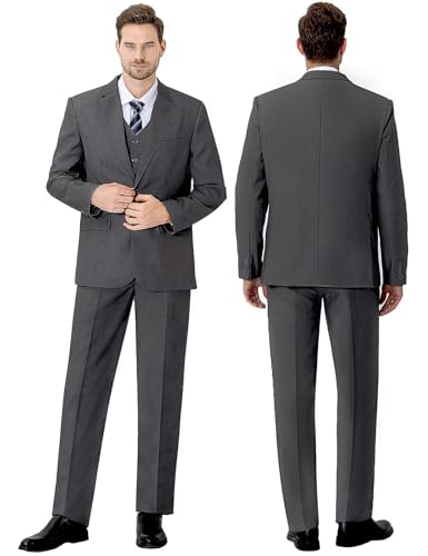 Men's 3 Piece Classic Fit Suits Set, One Button Solid Jacket Vest Pants Set with Tie3
