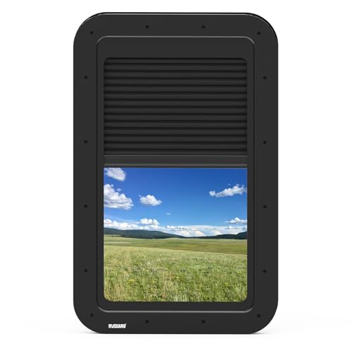 Entry Door Window May Detach - 2017-2022 Airstream Basecamp 16, & 2021-2022 Basecamp 20 Travel Trailers 6 RVGUARD Integrated RV Window 15.7x24.7x1.78 IN, RV Entry Door Window Kit with Sliding Window Shade 12x21 IN, Camper Windows Replacement for Cargo Trailer