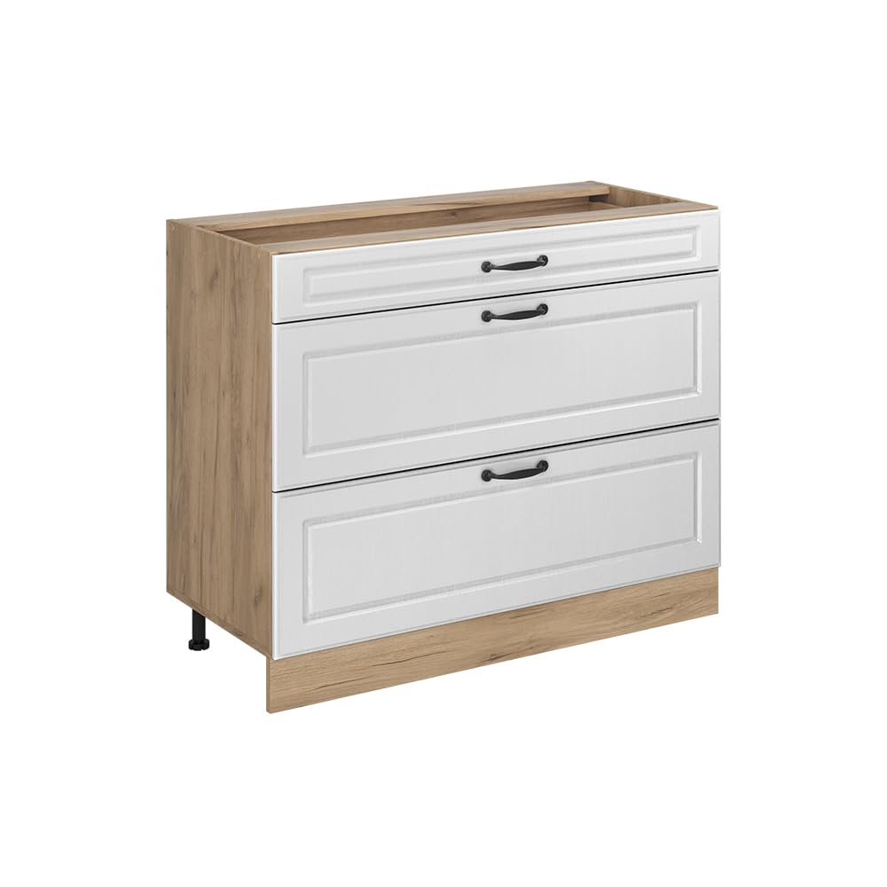 Vicco Mobiletto base per cucina R-Line, Bianco country/Rovere dorato 100 cm