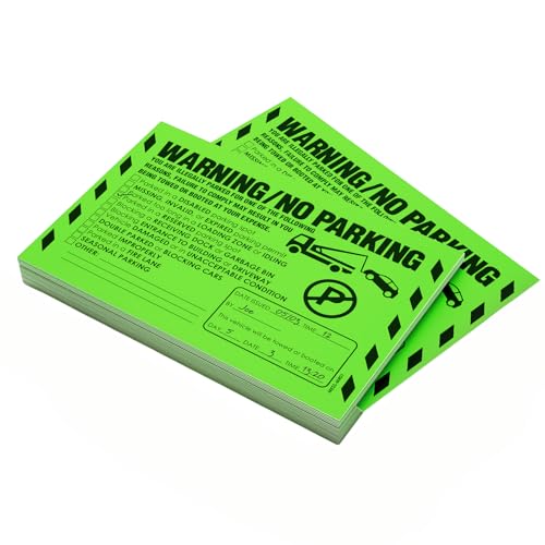 100 MESS Parking Violaton Stickers 8x5 in – Green Multi-Reason Warning Labels for Towing & Improper Parking – Super Sticky & Hard to Remove