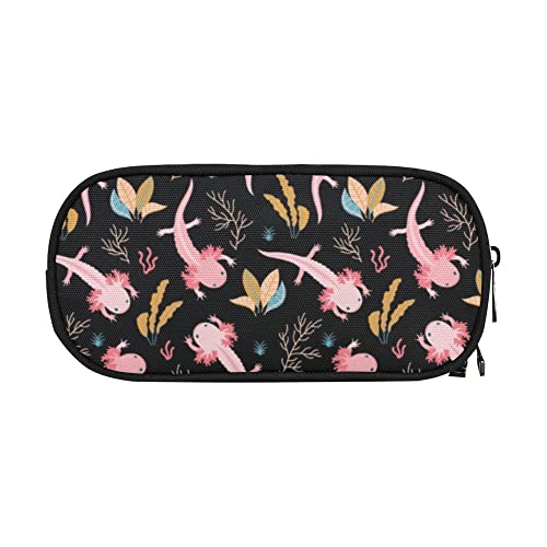 Image of ANANGTEE Cute Axolotls Pencil Case for Boys Teen Girls Navy Blue 10 | Adorable Weeds Large Capacity Back to School Suppies Zippers Pouch, Office Desk Organizers Soft Pen Box