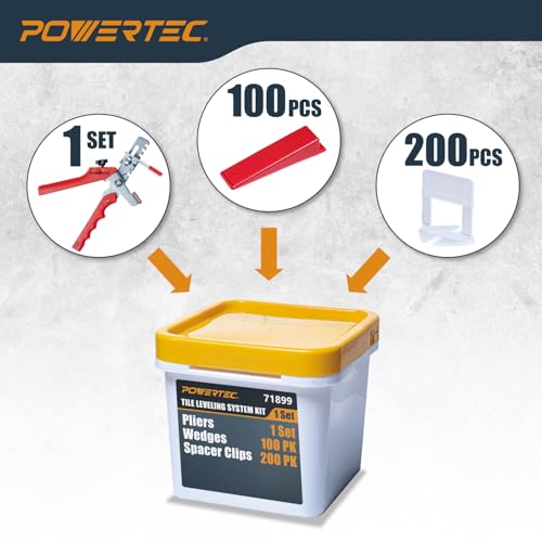 Image of POWERTEC Tile Leveling System Kit with Pliers, 100 Reusable Wedges, 200pcs 1 /16 inch Spacer Clips, Lippage Free Tile Installation Tool for Large Format Porcelain, Ceramic, Marble, and Tiles (71899)
