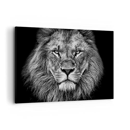 Impression sur toile - Image sur Toile - Un élément - Portrait Lion Noir Et Blanc - 100x70cm - Decoration murale - Tableaux Décoration Moderne - Tableau Mural - Tableaux pour la mur - AA100x70-4494