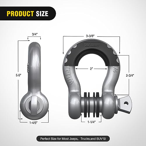 Image of Nilight 2 Pack 3 /4 inch D-Ring Shackle with 7 /8 inch Screw Pin 41,887lbs Break Strength, Heavy Duty Off Road Recovery Shackle with Isolators Washers for Use with Tow Strap, Winch, Off-Road Truck Vehicle
