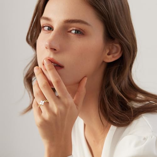 18K Gold Plated Stainelss Steel Rings Non Tarnish Four Leaf Clover Ring Promise Engagement Wedding Bands Fashion Watch Band Statement Rings Lucky Gifts for Women4