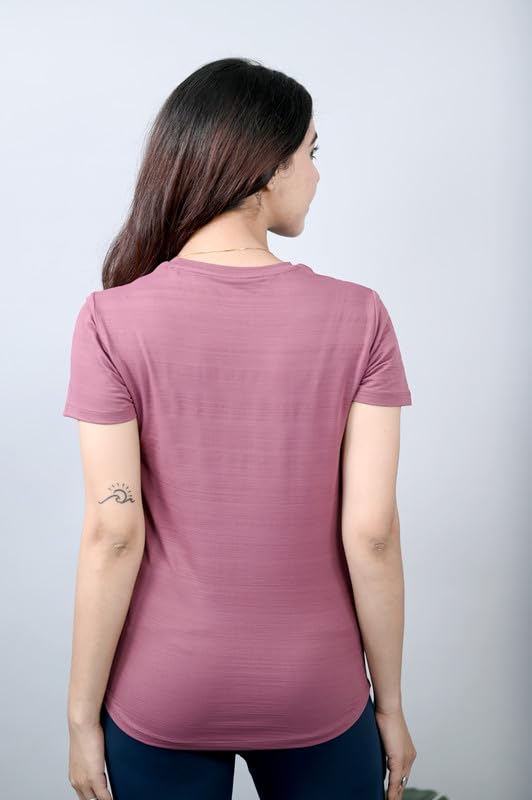 Image of Mlada Luxury Athleisure T Shirt Polyester Stretch Knit T-Shirt Full Length Moisture Wicking, Breathability, Compression for Gym, Workout and On-The-Move for Women