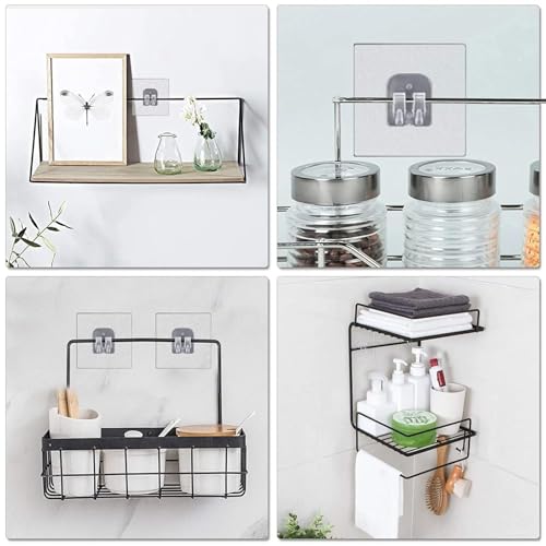 Image of 10 Pack Bathroom Shelf Adhesive Hooks Strong Sticker Hooks for Shower Caddy Basket Double Claw V Shape Heavy Duty PVC Wall Mounted Hooks No Drill Hanging Holder for Kitchen & Bathroom