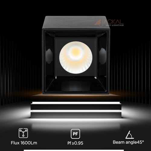 Image of JACKAL Square LED Spotlight, 20W Aluminum Surface Mounted Black Light, COB Surface Spotlight, Ceiling Light, Cubical Square Ceiling Mounted Spot /High Brightness Downlight - Warm White