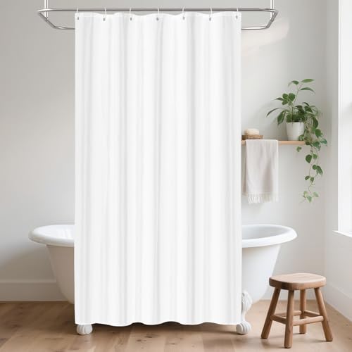 LUKDUNG Rideau de bain en polyester, 100 x 200 cm, anti-moisissures pour salle de bain, rideau de douche en tissu, imperméable, lavable, avec 7 crochets, couleur : blanc
