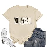 Kelxjia Apricot Medium Volleyball Mom Shirt for Women - Cotton T Shirt - Short Sleeve - Crew Neck - Pullover T-Shirt - Letter Print - Game Day, Practice, Casual