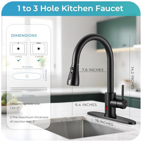 Image of Touchless Kitchen Faucet with Pull Down Sprayer - Matte Black Single Handle Kitchen Faucets, High Arc Stainless Steel Pull Out Kitchen Sink Faucet with Deck for RV Laundry Farmhouse Bar