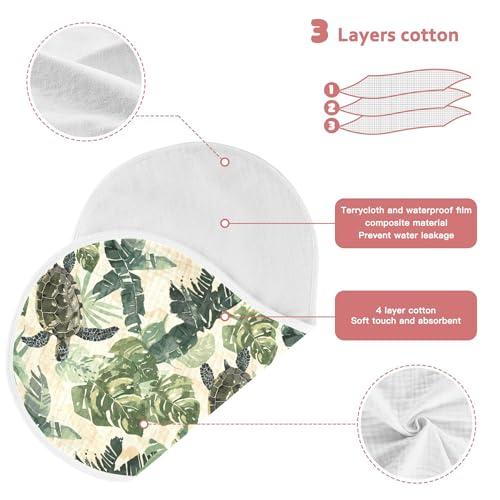 Image of Muslin Baby Burp Cloths Set of 4, Soft Absorbent Palm Leaves and Sea Turtles Muslin Washcloths, Bibs, Face Towel for Newborn Boys Girls, 22 x 11 Inch