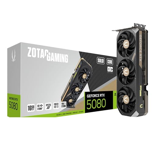 Image of ZOTAC Gaming GeForce RTX 5080 Solid CORE OC Graphics Card - Black | 16 GB | DLSS 4 | GDDR7 | 256 bit | IceStorm 3.0 Advanced Cooling | Triple Fan | Spectra RGB Lighting | ZT-B50800J2-10P