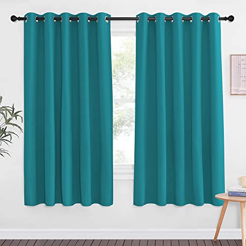 NICETOWN Blackout Curtain Drape for Bedroom - Light Reducing Thermal Insulated Solid Grommet Room Darkening Window Curtain for Living Room (Peacock Teal, 1 Piece, W66 x L66)