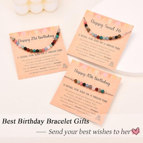 Leyung 6-21 Year Old Birthday Gifts for Girls Women, Tiny Natural Stones Birthday Bracelet Gifts for Daughter Granddaughter Niece with Happy 6th-21st Birthday Card3