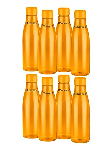 Image of Floraware Food Grade Premium Plastic Fridge Round Water Bottle, Drinking Bottle, 1000ml Pack of 8, Yellow