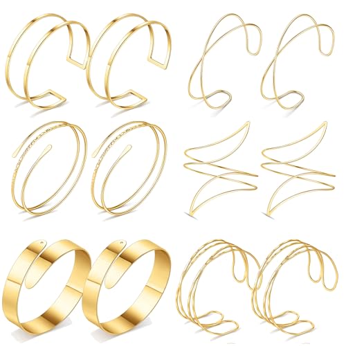 6 Pairs Arm Cuff Jewelry for Women Gold Upper Arm Cuff Bangle Band Armlet Adjustable Arm Cuff Gold Bracelet