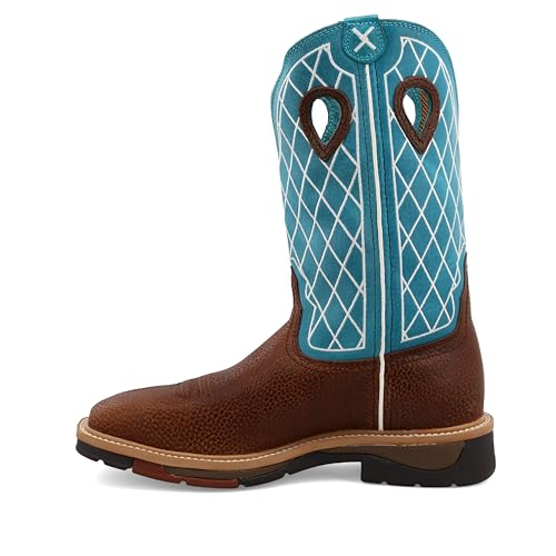 Image of Twisted X Men's 12 inch Western Work Boot, Square Toe, Brown Distressed & Turquoise, 8 D
