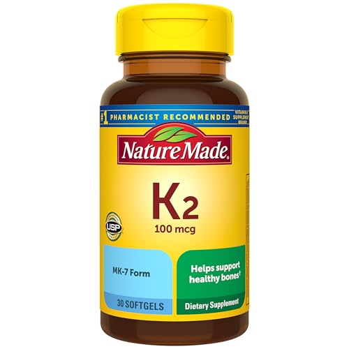 Nature Made Vitamin K2 100 mcg, Healthy Bone Supplements, Vitamin K2 Supplement, 30 Softgels, 30 Day Supply