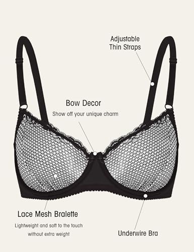 Wingslove Women's Sexy 1/2 Cup Lace Bra Balconette Mesh Underwired Demi Shelf Bra Unlined See Through Bralette - Image 5