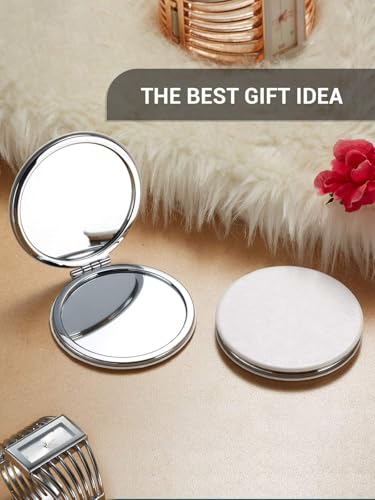 Compact Mirror,Double-Sided Makeup Small Mirror for Purse with 1X/3X Magnification PU Leather (White, 2.8") - Image 6