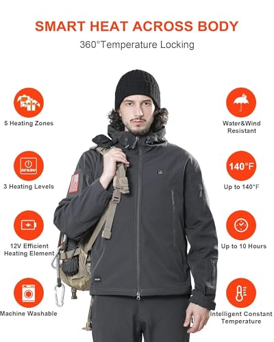 Image of DEWBU Heated Jacket for Men with 12V Battery Pack Winter Outdoor Soft Shell Electric Heating Coat