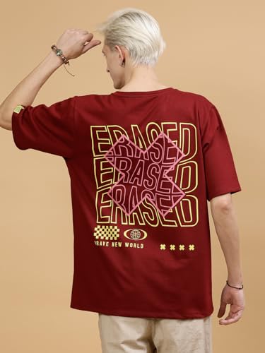 Image of Rigo Back Printed Half Sleeves Round Neck Oversized T-Shirt for Men | Drop Shoulder T-Shirt for Men | Loose Baggy Fit T-Shirt for Men