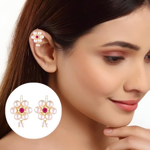 Image of VAMA FASHIONS 18K Gold Plated Anti Tarnish Half Moon Peacock Shape Traditional Maharashtrian Press on Bugadi Upper Ear Clip on Earrings For Women & Girls