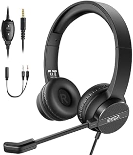 EKSA H12 Computer Headset with Microphone, 3.5mm Wired Crystal Sound Headphone, with Volume and Mute Control, for PC/Mac/Laptop, Comfort-fit for Home/Office/Remote Learning