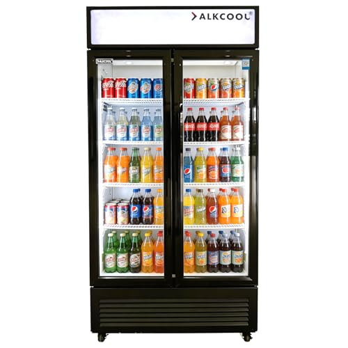 NAFCOOL Commercial Beverage Refrigerator Display Fridge, Two Glass Door Upright Drink Cooler with LED Light Adjustable Shelves,ETL Sanitation,18.5 Cu Ft,35.6' Wide(Hinge Door