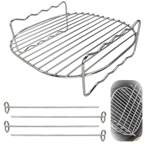 Heißluftfritteuse Zubehör Stapelbar, Airfryer, 304 Edelstahl Grillrost mit 4 Spießen, Vielseitiges Zubehör für Heißluftfritteuse & Grill-Einsatz, Spülmaschinenfest & Langlebig