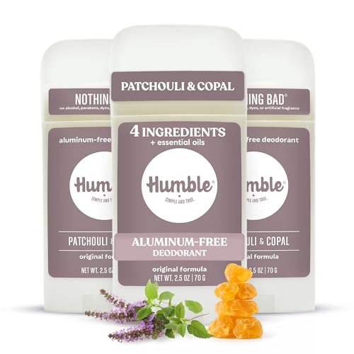 Humble Aluminum-Free Deodorant for Women & Men Patchouli & Copal - Clean & Fresh Natural Deodorant Stick with Essential Oils for Long-Lasting Odor Control - 3 Pack