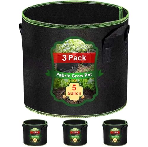 MEKOLIFE 5 Gallon Grow Bags-3 Pack, Thickened Nonwoven Fabric Aeration Planter Bags with Handles,...